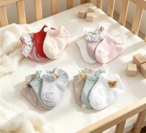 Organic Cotton Baby Socks Anti Slip 0 3 Years Breathable Crew Knitted 3 Pairs Set