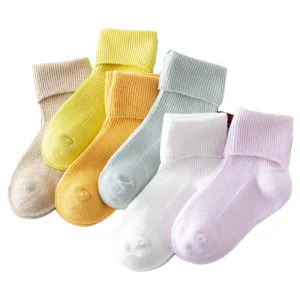 Organic Cotton Baby Socks Quality Double Needle Hand Linked Breathable Casual Crew Knit Flanging for 0-3 Years Old