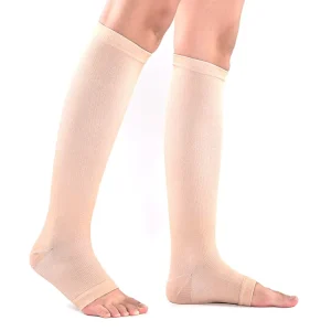 Outdoor Mens Solid Color Mid calf Jacquard Design Knee High Sports Open Toe Socks Over the Knee Nylon Compression Socks