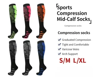 Outdoor Sports Colorful Black Sports Compression Socks Jacquard Pattern Nylon Gradient Compression Socks