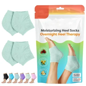 Overnight Cracked Heel Moisturizing Socks With Vitamin E & Olive Oil Gel Lined Nylon Washable & Reusable For Dry Feet Green