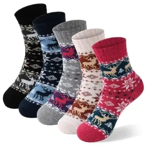 Pack of 5 Winter Thermal Socks Animal Print Knitted Retro Casual Women’s Hiking Home Socks (MX US Alpha One Size 5 Fawn)