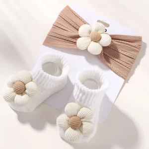 Pcs Flower Baby Headband Socks Set Soft Nylon Hairband for Newborn Girl Elastic Floral Turban Short Sock Infant Headwear
