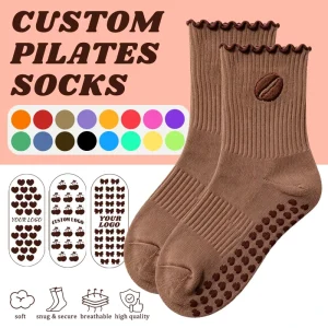 Personalized Crew Sports Design Grip Socks Ruffle Cartoon Embroidery Logo Socks Yoga Anti Slip Pilates Custom Socks