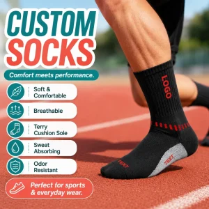 Personalized Logo Custom Sports Crew Socks Outdoor Sport Towel Bottom Socks Custom Crew Sport Socks Soft Hiking Running Socks