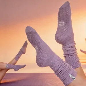 Pilates Crew Socks Autumn Athletic OEM Cotton Anti Non Slip Sport Gym Embroidery Custom Grip Socks