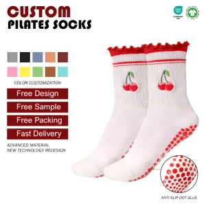 Pilates Socks Custom Embroidered Dot Logo Design Moisture-Wicking Ankle Support ODM/OEM Available All-Season Fitness Gear
