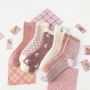 Pink Terry Women’s Socks Winter Thickened Warm Towel Bottom Mid-calf Socks & Japanese Cute Korean Girls Stockings