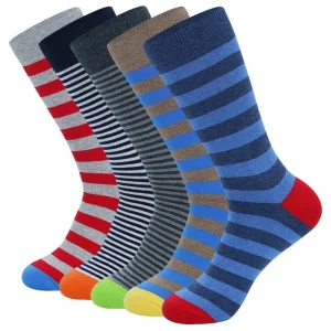 Plain Business Custom Logo Formal Dress Daily Work Cotton Striped Sock Crew Simple Socks for Men