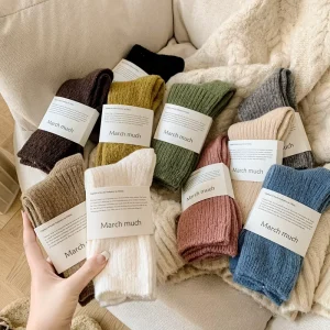 Plain Colors Merino Wool Socks Sports Knitted Crew Winter Thick Thermal Soft Cashmere Wool Women Cozy Socks