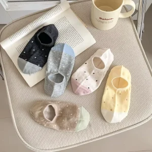 Polka Dot Boat Women’s Ankle Socks Thin Combed Cotton Invisible Non Slip Breathable Sweat Absorbing Casual Low-Cut IG Trendy