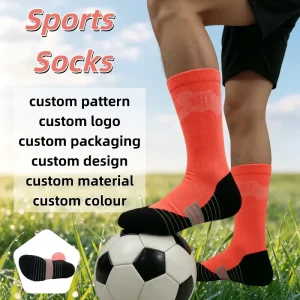 Polyester Nylon Crew Custom Pattern Logo Anti Slip Silicone Stripe Grip Cushion Soccer Football Running Sports Socks