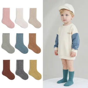 Premium Combed Cotton Baby Socks Seamless Hand linked Toe Double Cylinder Kids Crew Socks Korean Style