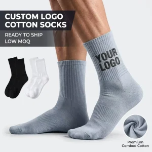 Premium Combed Cotton Socks Custom Logo Ribbed Crew Socks Solid Color Plain Men Women Socks