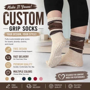 Premium Custom Anti Slip Pilates Yoga Beige Stripe Grip Slouch Socks for Women
