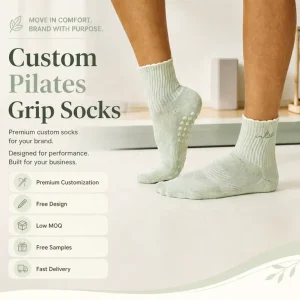 Premium Custom Pilates Light Green Yoga Socks Anti Slip Grip Socks Women Scallop Ruffle