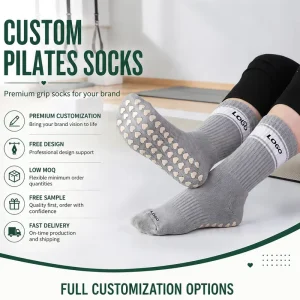 Premium Customizable Pilates Yoga Socks Anti Slip Grippy Socks Grey Stripe Hearts Grip for Women