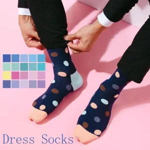 Premium Design Cotton Office Men Socks Business Logo Dot Print Brand Socks Crew Custom Fashion Dress Socks