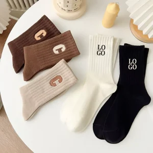 Premium Designer Organic Cotton Men Socks Unisex Logo Athletic Crew Sports Socks Embroidery Reformer Custom Socks