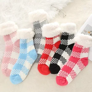 Premium Quality Winter Socks Women Girl Cable Knit Fleece Lining Thermal Slipper Socks