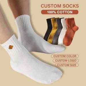 Premium Soft Combed Cotton Men’s Crew Socks Custom Embroidered Logo Breathable Sports Logo Socks