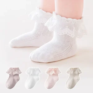 Princess Children Girls Dress Socks Cute Lace Trim Breathable Eyelet Ankle Socks Summer Spring Ruffle Socks for Baby Kids