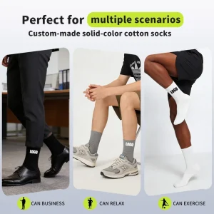 Private Label Solid Color Men’s Socks Customizable Cotton Blend Socks for Suits and Casual Wear
