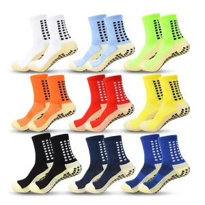 Professional Anti Slip Men’s Cotton Crew Socks Sports Football Soccer Grip Socks with Bottom Logo for Autumn Season
