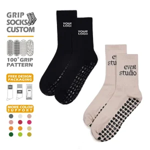 Professional Anti Slip Women’s Yoga Socks Free Sample Spring Yoga Fitness Socks Custom Knitted Crew Grip Socks for Yoga Pilates