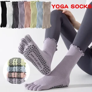 Professional Custom Knitted Non Slip Breathable Yoga 5 Toe Recovery Ankle Socks Cotton Trampoline Pilates Sports Cuff Crew