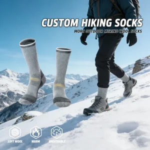 Professional Custom Logo Merino Wool Outdoor Sports Thermal Cushioning Hiking Trekking Winter Warm Socks