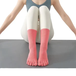 Professional High Crew Knitted Cotton Spandex Anti Bacterial Yoga Socks Non Slip Five Toe Tube Pilates Winter Sports Direct