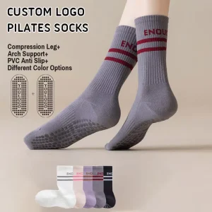 Professional Indoor Dance Fitness Pilates Socks Non Slip Grip Cotton Bamboo Fiber Custom Designer Yoga Crew Cuff Bottom Body