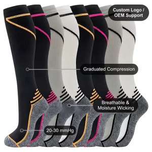Professional Knee High Sports Compression Socks for Running Cycling Custom Logo Breathable Graduated Compression Socks