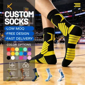 Professional Men’s Long Basketball Crew Socks Thick Towel Cushion Anti-Slip for Running