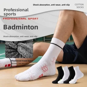 Professional Men’s Sports Socks for Basketball Badminton Thickened Bottom Crew Height Non-Slip Deodorant for Spring Sports