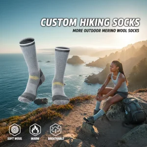 Professional Merino Wool Sports Socks Heavyweight Thermal Cushioning Hiking Trekking Winter Warm Custom Logo Crew Socks
