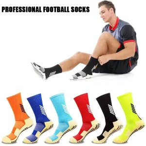 Professional Mid Calf Football Training Socks Anti Slip Rubber Dot Sole with Moisture Wicking & Terry Bottom for Men