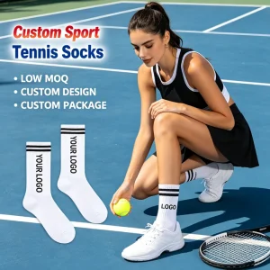 Professional Striped Breathable Custom Crew Socks Knitted Cotton Women Sport Tennis Socks