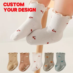 Promotional Baby Ruffle Dotted Jacquard Non Slip Socks Crew High Anti Slip Frilly Socks for Toddler Boys Girls Children’s Socks