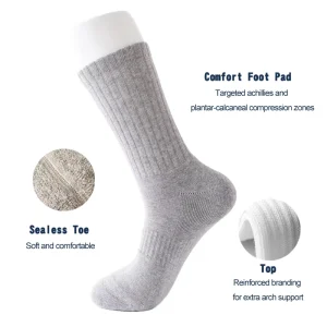 Pure Black Seamless Crew Sports Terry Socks Breathable Organic Bamboo Cotton Business Style Compression Solid Design