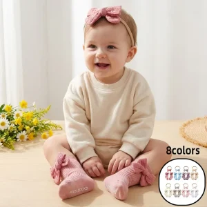 Pure Cotton Knitted Bow Baby Headband Socks Set Anti Slip Infants & Toddlers Hair Accessories Protecting Fontanelle