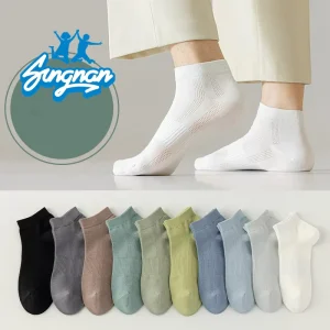 Pure Cotton Men’s Summer Boat Socks Thin Sweat Absorbent Deodorant Short Tube Mesh Boneless Cotton Crew Socks