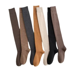 Pure Cotton Over Knee Socks Solid Color Anti-Bacterial Breathable Women’s Stockings