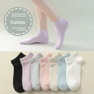 Pure Cotton Women Ankle Socks Sweat Absorbent Deodorant Soft Breathable Solid Color Casual Short Socks