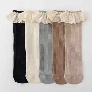 QY Cotton Blend Kids Lace Trim Socks Warm Newborn Baby Leggings Soft Stretchy Breathable Children Tights