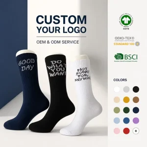 Quality Knitted Logo Socks Cotton Terry Sports Cushion Crew Men Custom Design Socks With Packaging