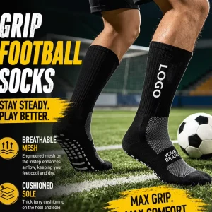 Quick Dry Athletic Football Socks Towel Bottom Non slip Grip Socks Custom Soccer Football Sock for Men