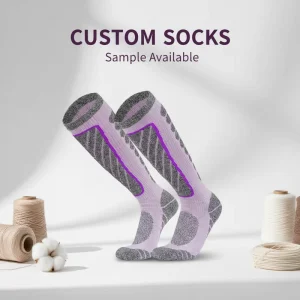 Quick Dry Winter Ski Socks Custom Thick Knitted Striped Cuff Sports Socks
