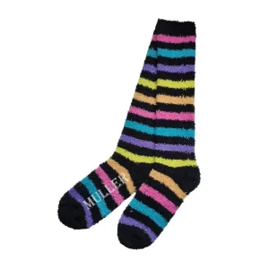 Rainbow Striped Knee Socks Women’s Thermal Winter Fuzzy Slipper Socks with Non Slip Sole